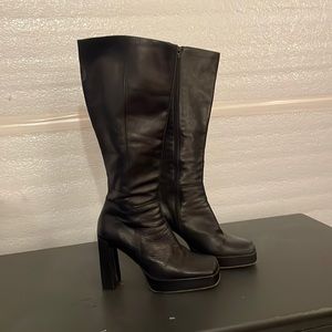 black knee high guess leather boots